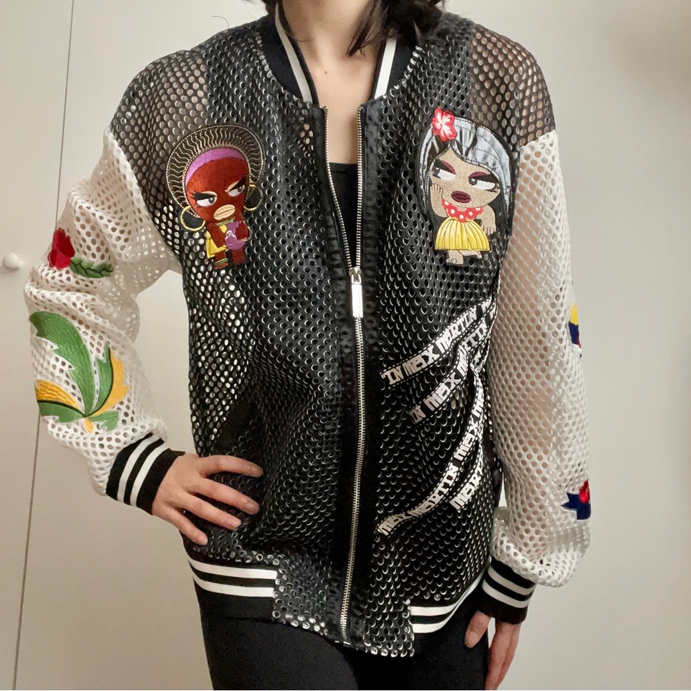 Y2K Max Martin Embroidered Patches Mesh Jacket